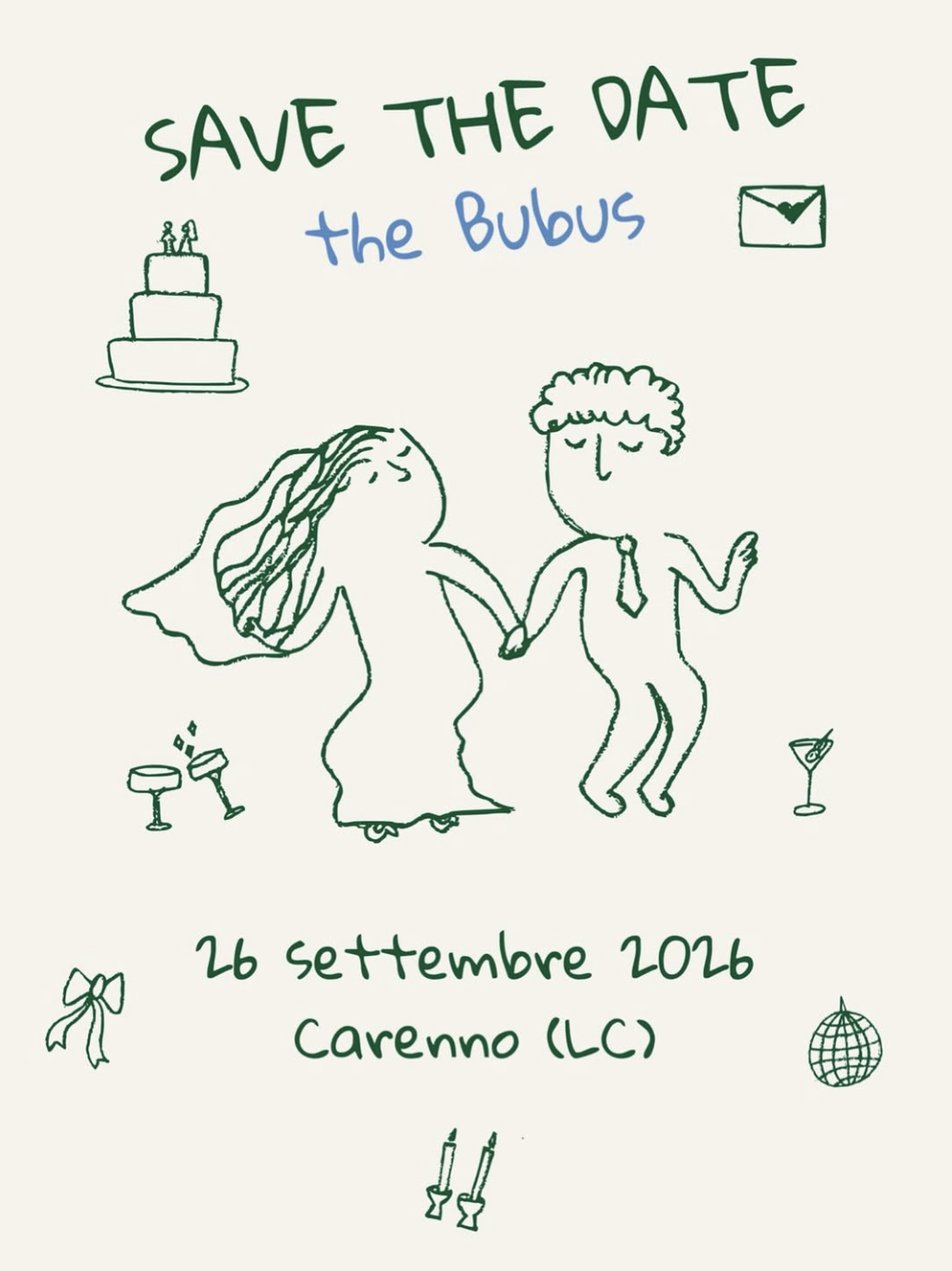 Illustrazione save the date: Lucia e Valerio che ballano